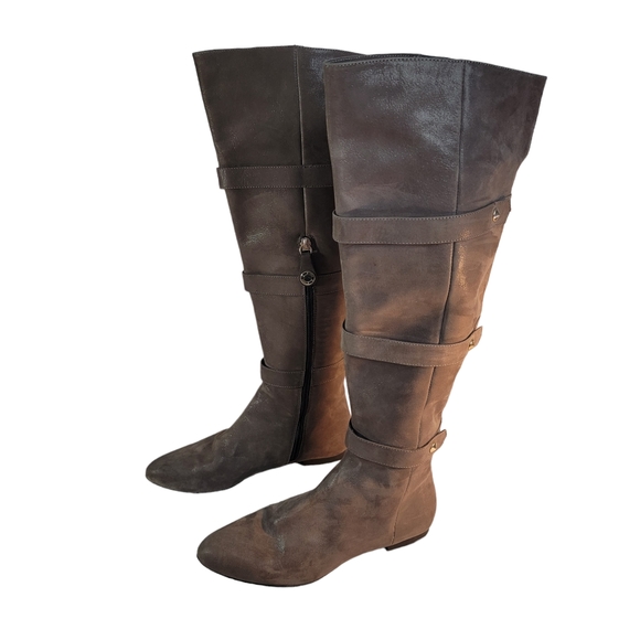 Isola Adora Carbon Brown Metallic Leather Knee High Cuffed Fashion Boot Size 7.5 - Picture 3 of 14